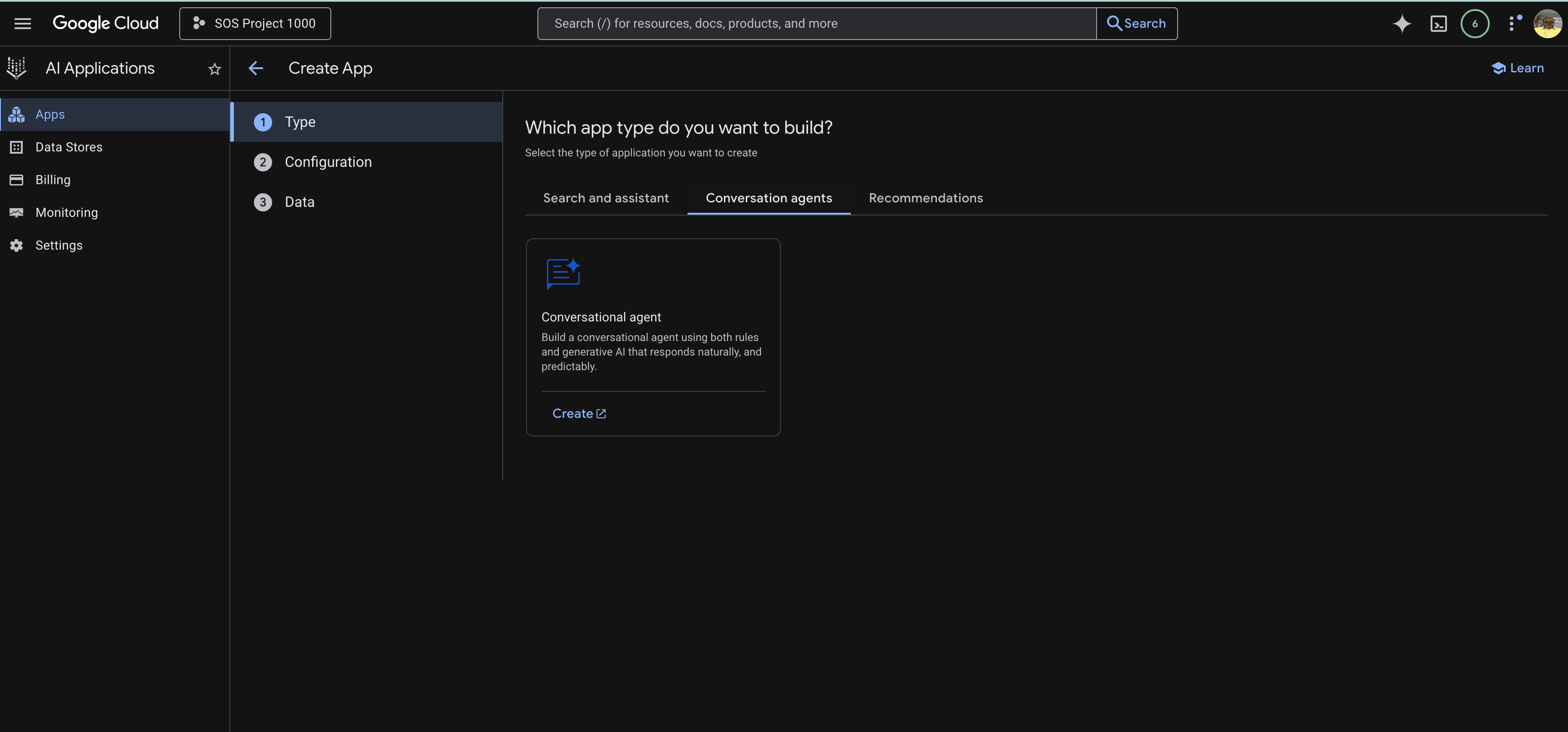 Vertex AI agent console